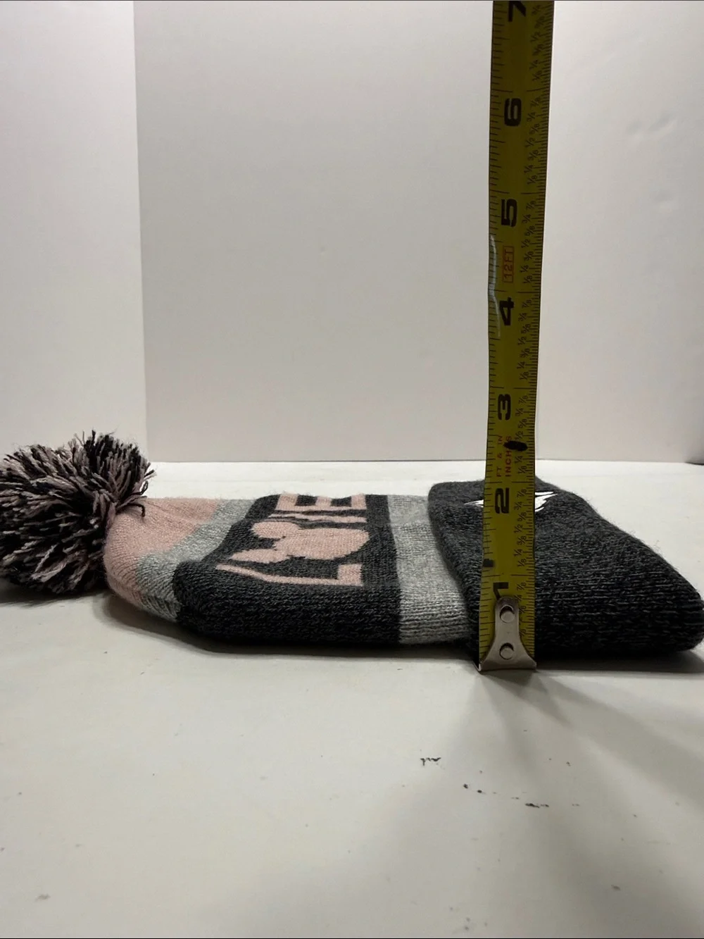 Disney Mickey Mouse Gray & Pink Pom-Top Knit Beanie with Cuffed Logo